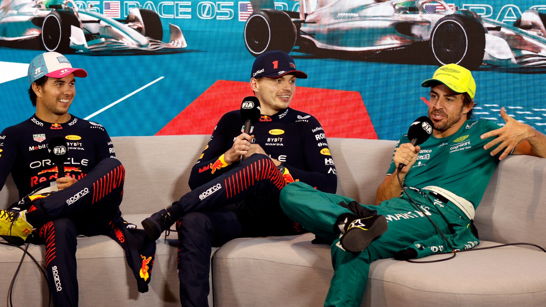 Pérez, Verstappen y Alonso. (Getty)