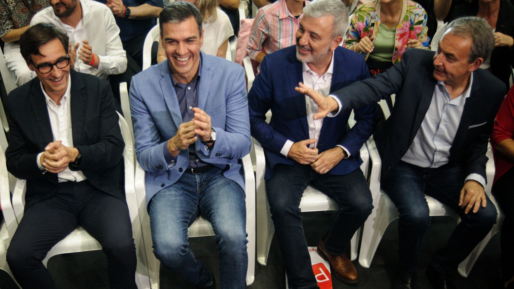 Salvador Illa, Pedro Sánchez, Jaume Collboni y José Luis Rodríguez Zapatero (Foto: Europa Press).
