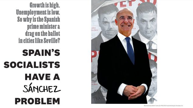 Pedro Sánchez, caricaturizado en la revista Politico