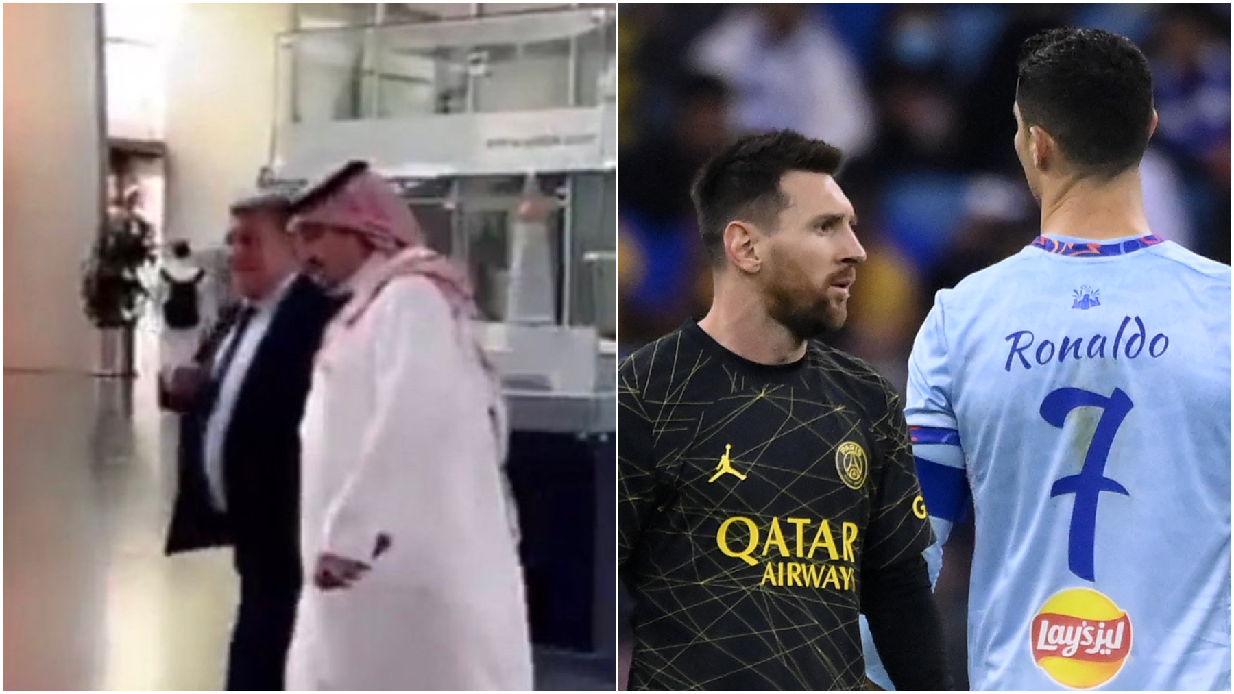 Joan Laporta en Arabia Saudí con Leo Messi en el punto de mira. (AFP/Twiter)