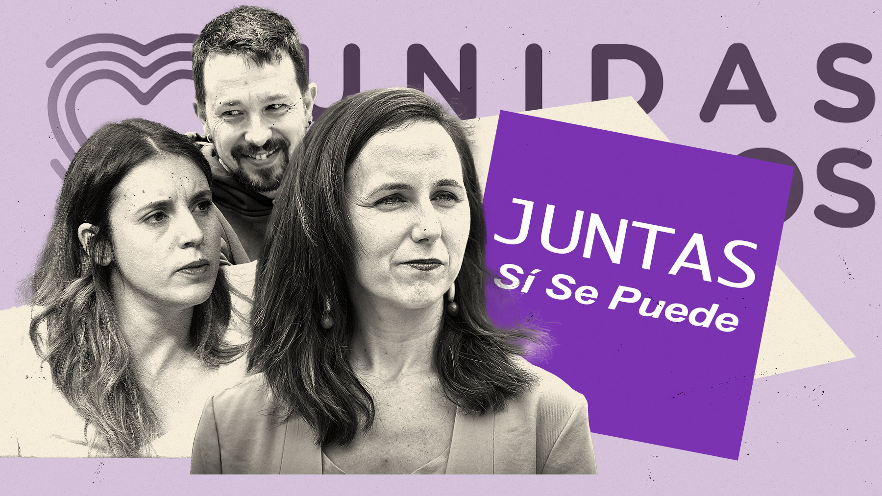 Iglesias, Montero y Belarra con el logo del nuevo partido.