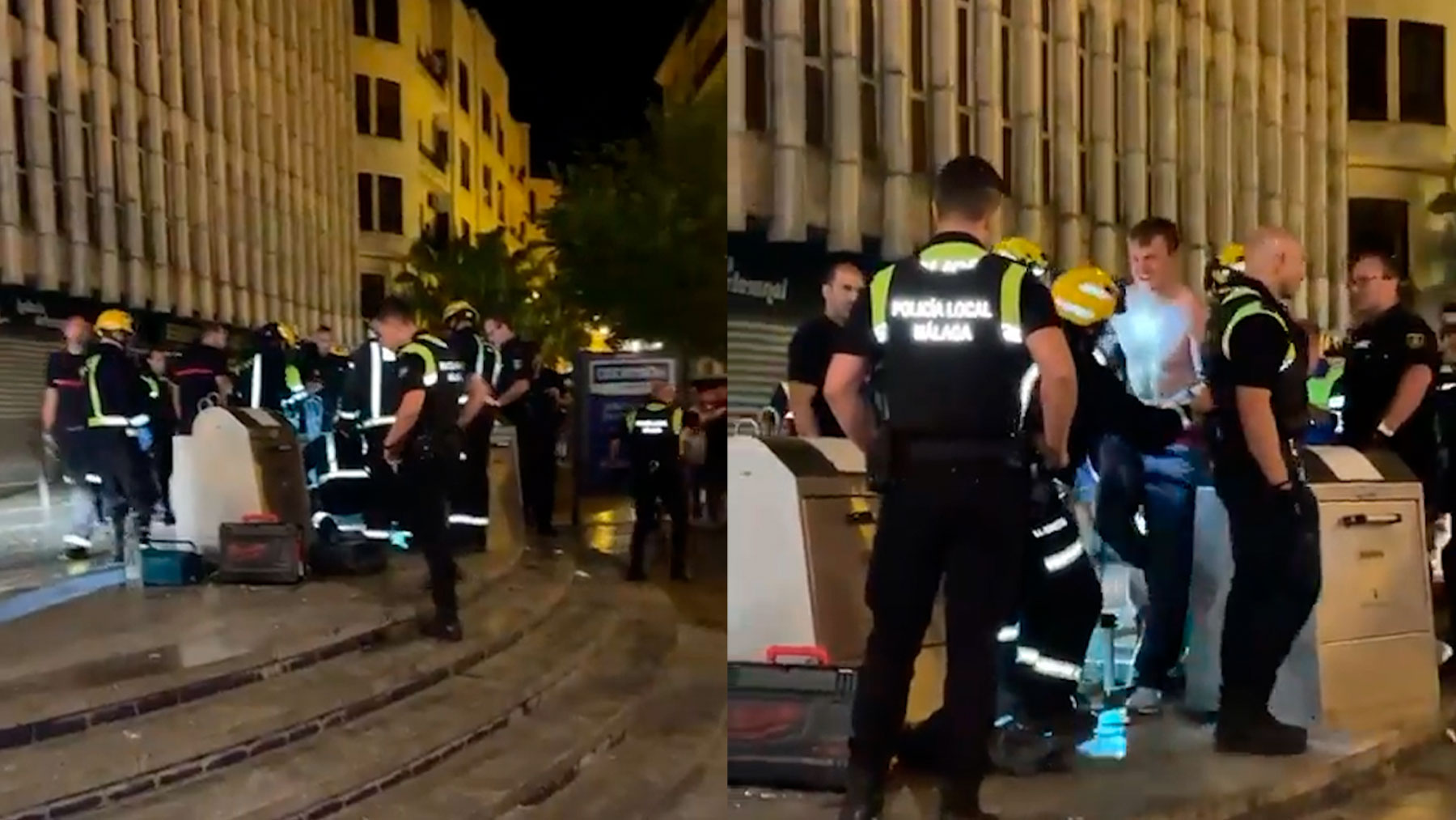 Rescatan de un contenedor bajo tierra a un turista de fiesta en Málaga tras una broma de sus amigos.