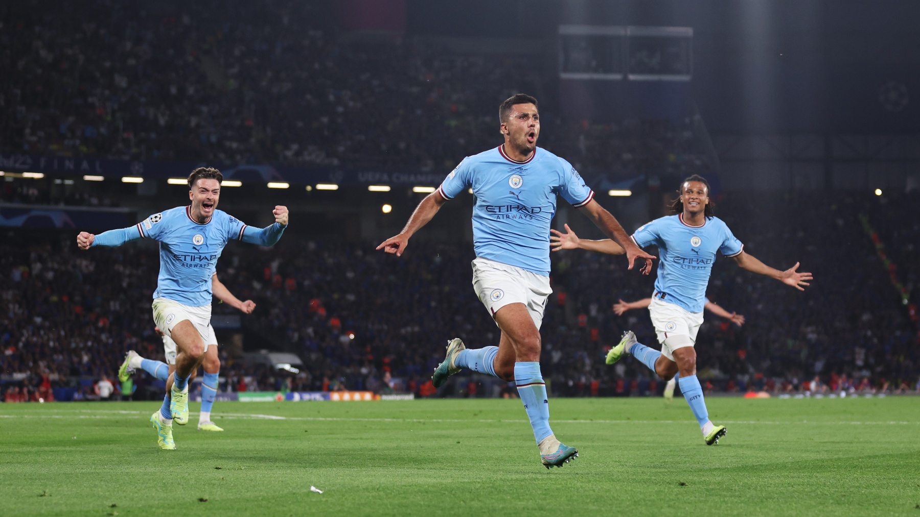 Jugadores del Manchester City celebrando el gol de la final. (Getty)