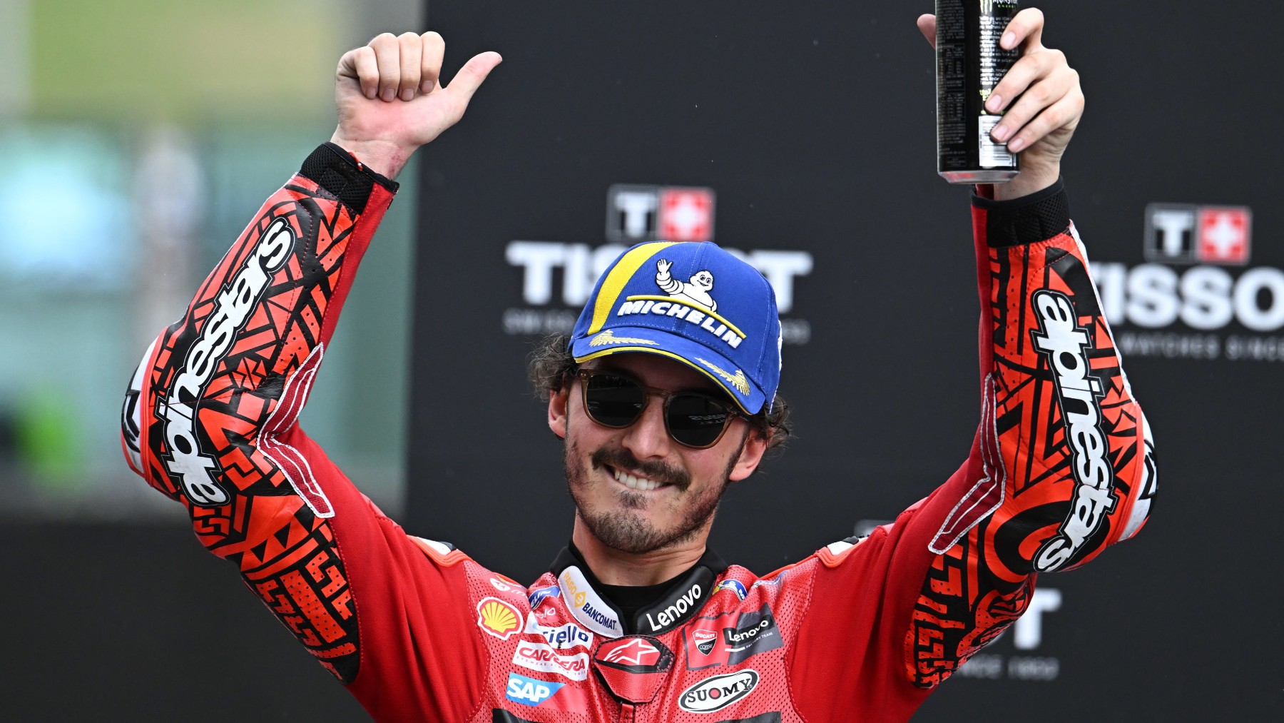 Pecco Bagnaia celebra su victoria en la sprint del GP de Italia de MotoGP. (EFE)