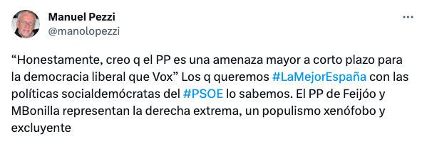 Mensaje lanzado en redes por Manuel Pezzi, presidente del PSOE-A.