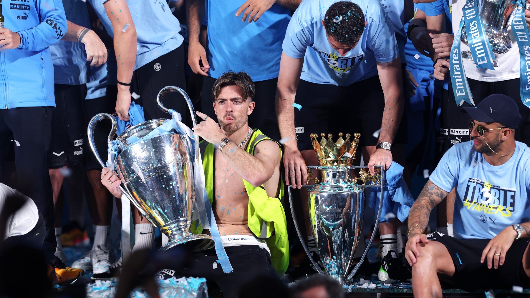 Grealish durante la celebración de la Champions del City (Getty)