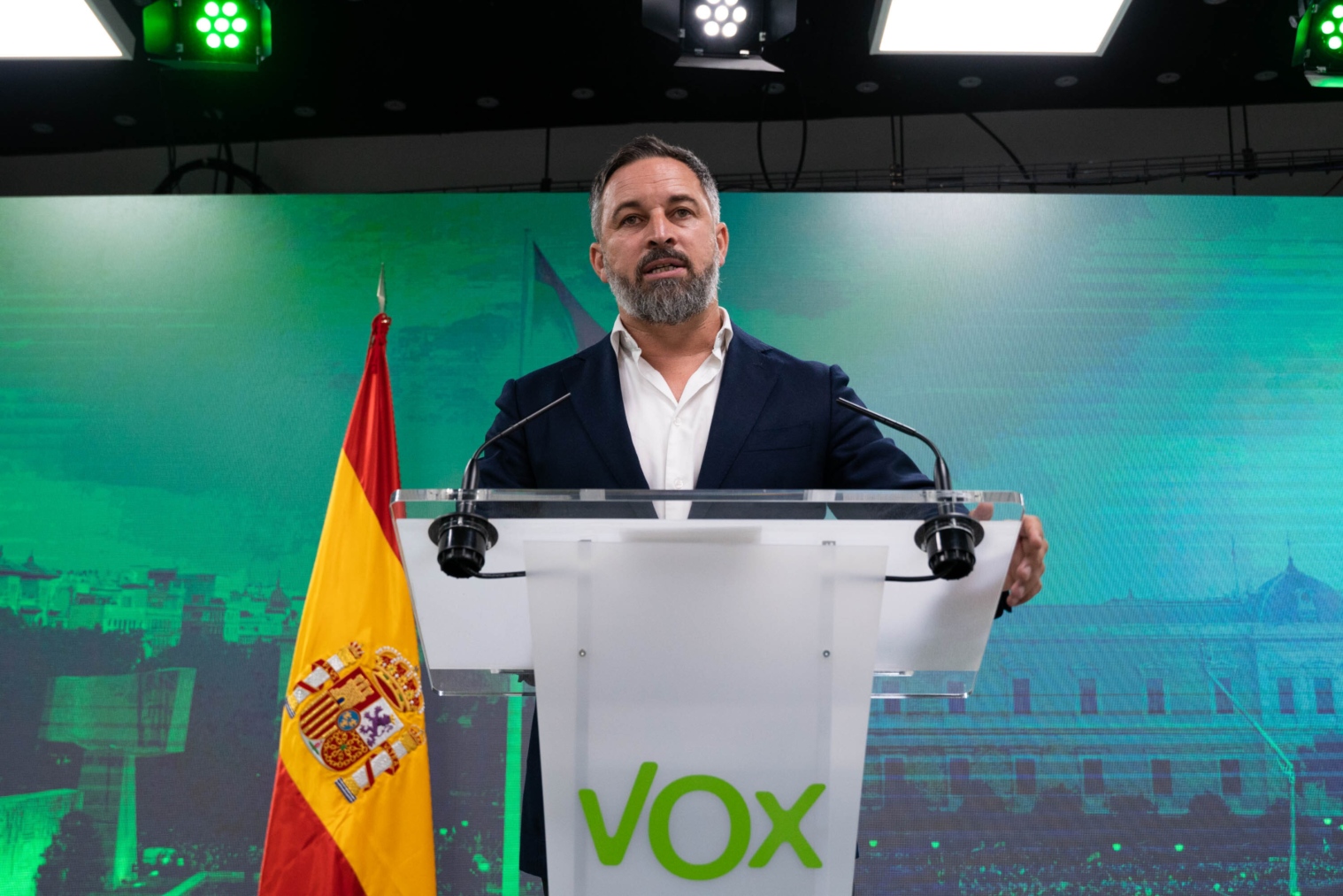 Santiago Abascal, el líder de Vox, en una rueda de prensa (Foto: EP)