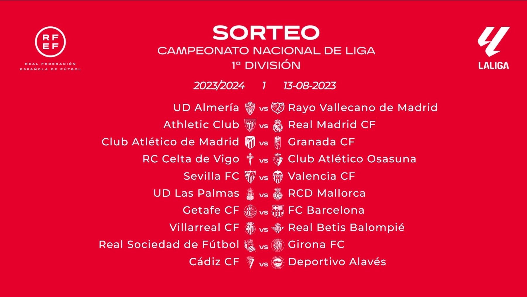 Así queda la primera jornada del calendario de la Liga Santander. (RFEF)