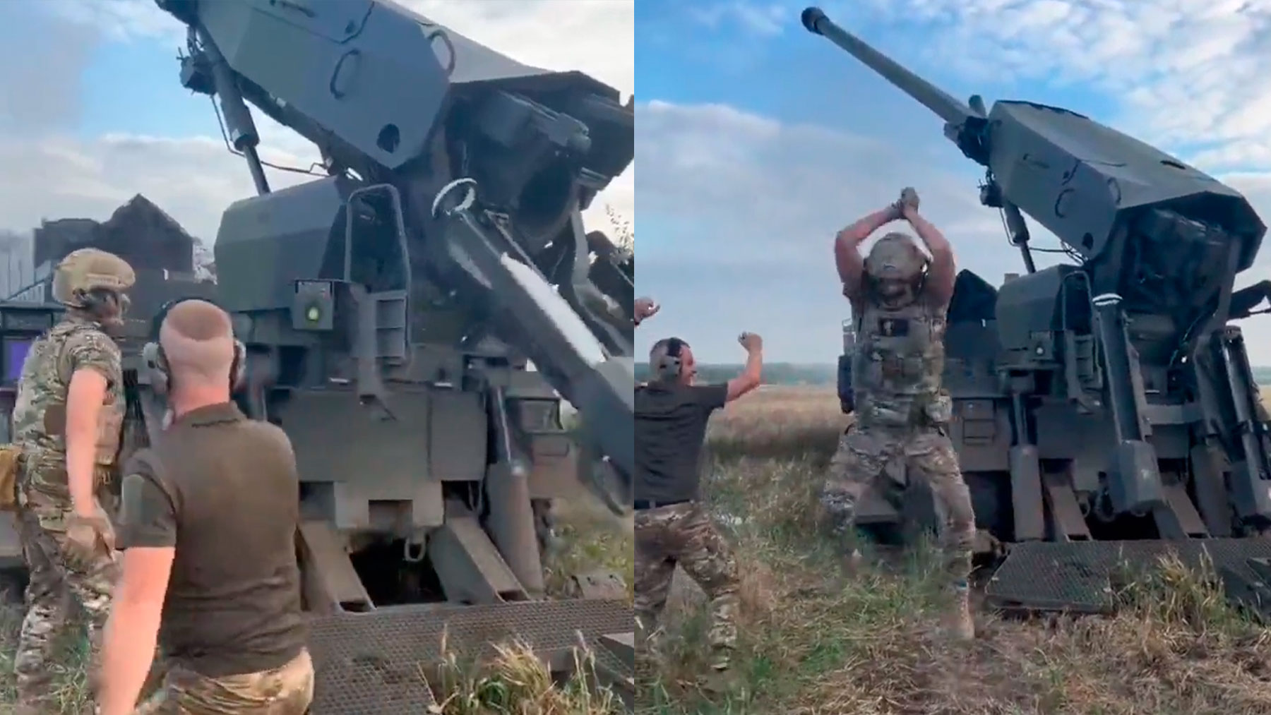 Soldados ucranianos disparando un obús