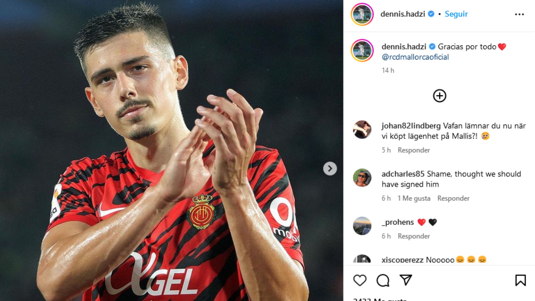 Despedida de Hadzikadunic en Instagram