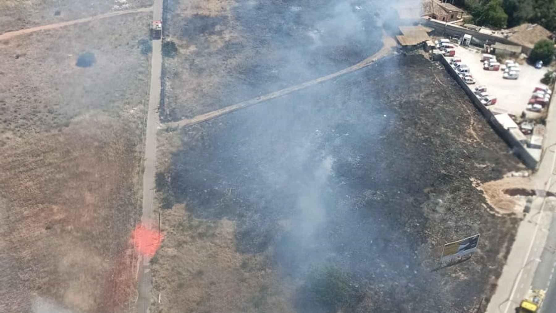 Vista aérea de la zona afectada por el incendio agrícola declarado este sábado, 24 de junio, en Sa Indioteria (Palma) – IBANAT