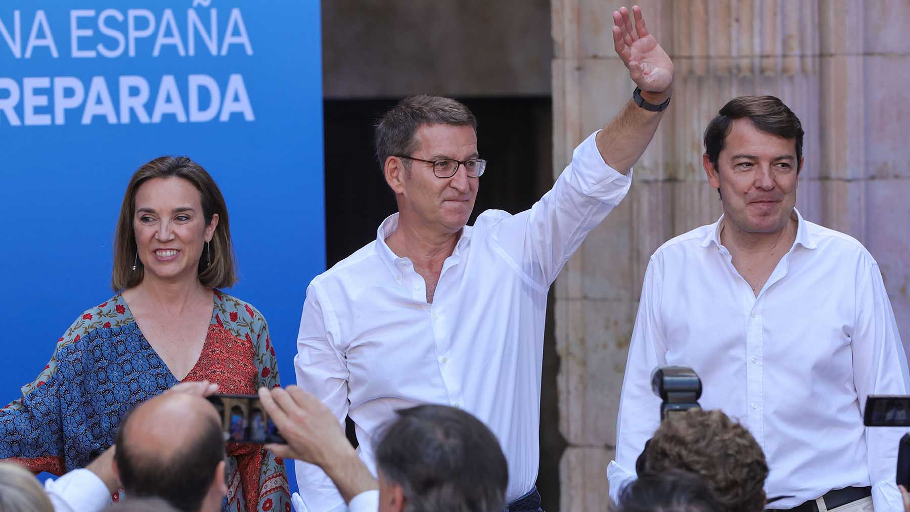 Cuca Gamarra, Alberto Núñez Feijóo y Alfonso Fernández-Mañueco.