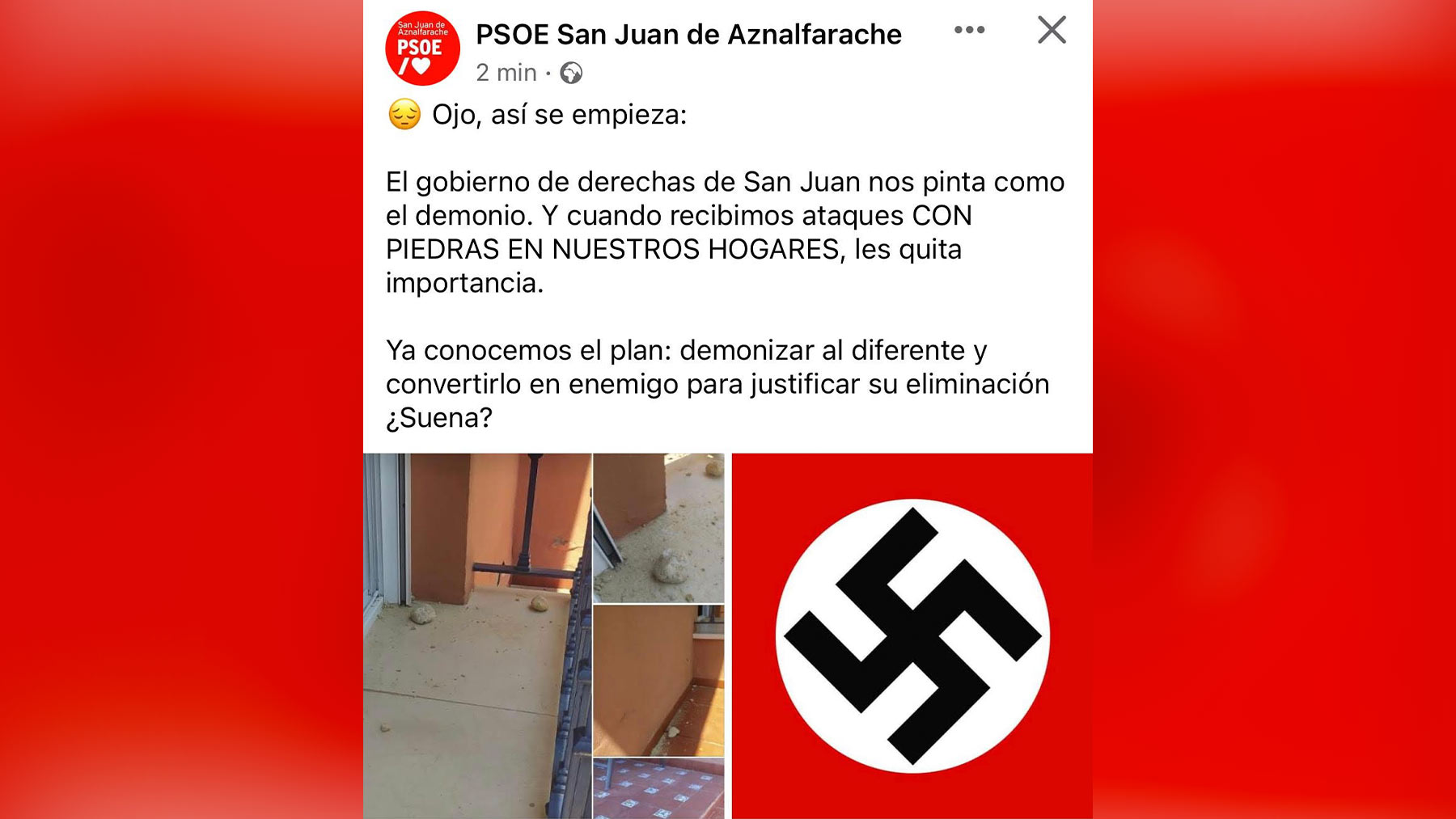 Mensaje publicado por el PSOE de San Juan de Aznalfarache en sus redes sociales.