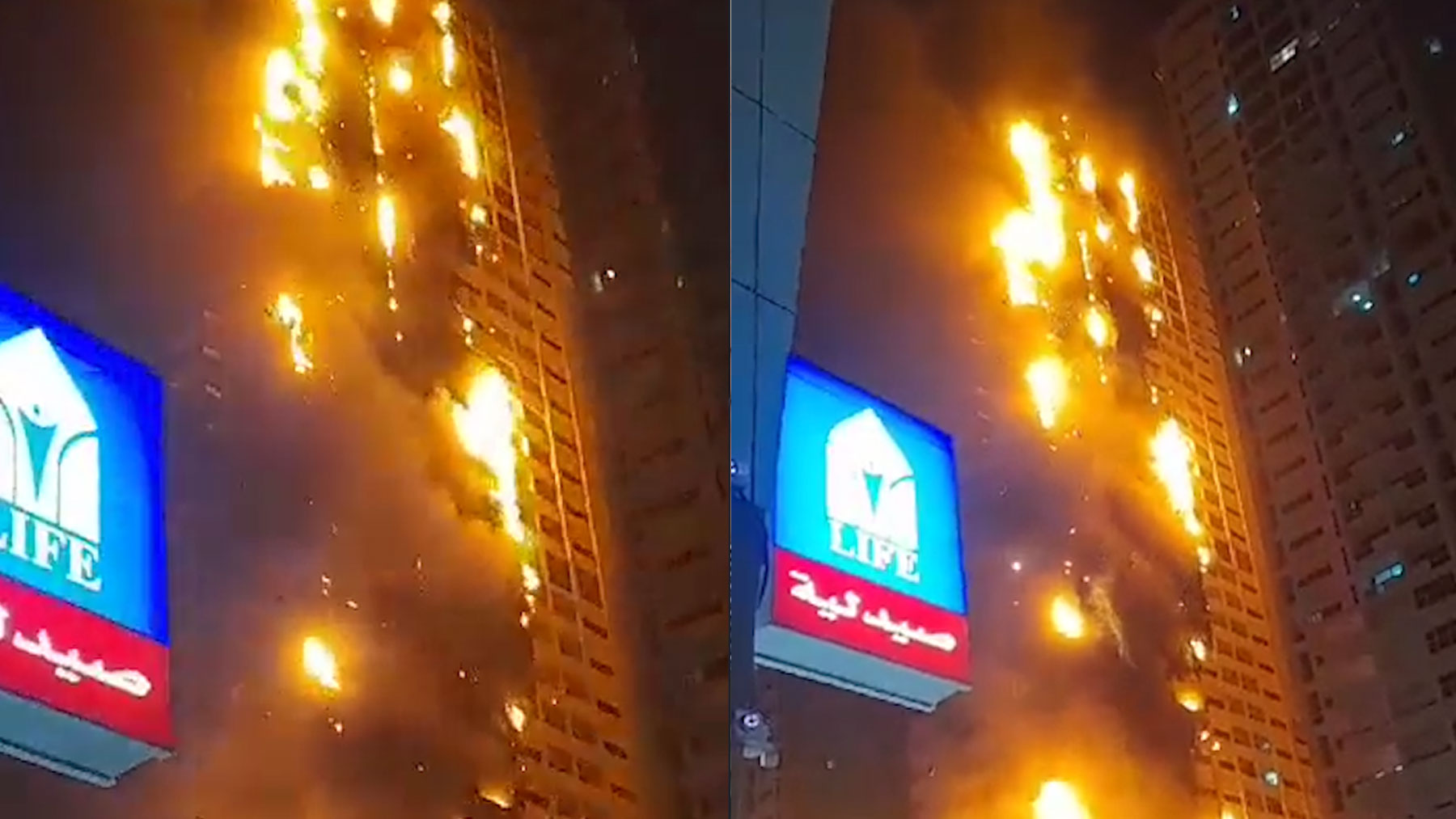 Un incendio envuelve en llamas un edificio residencial en Ajman