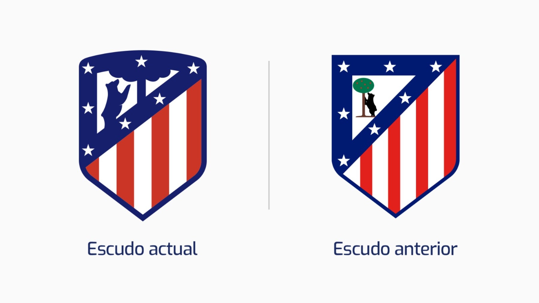 Los dos escudos del Atlético, el actual y el antiguo. (atleticodemadrid.com)