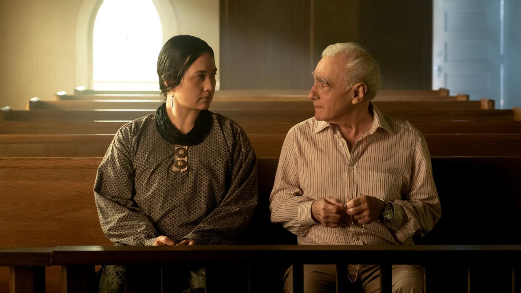Lily Gladstone y Martin Scorsese en el set de ‘Killers of the Flower Moon’ (Apple TV)