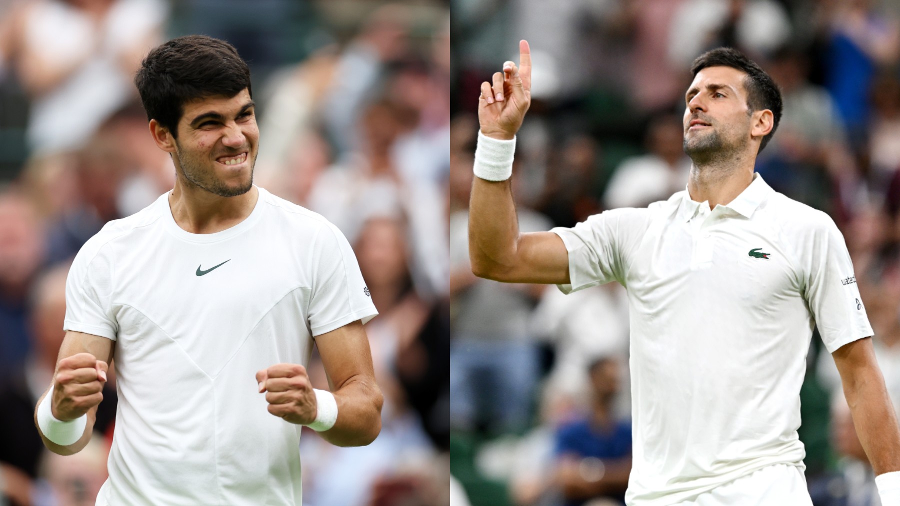 Carlos Alcaraz y Novak Djokovic, en Wimbledon. (Getty)