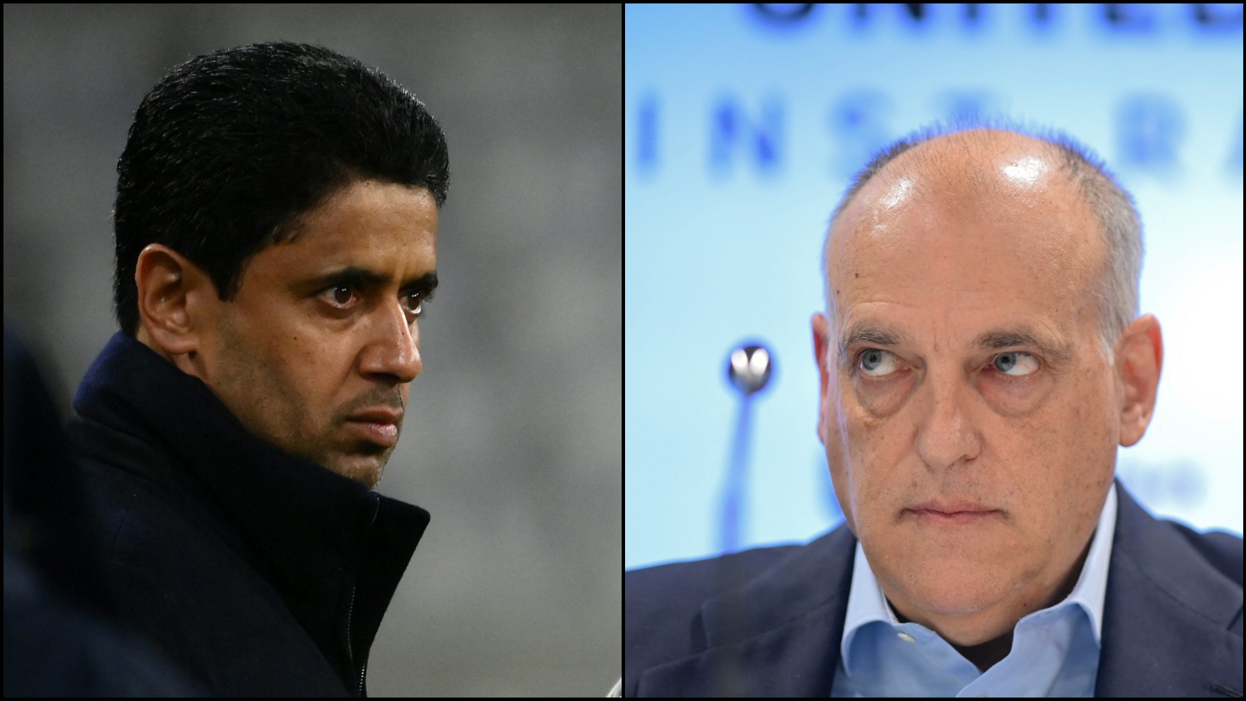 Nasser Al Khelaifi y Javier Tebas. (AFP)