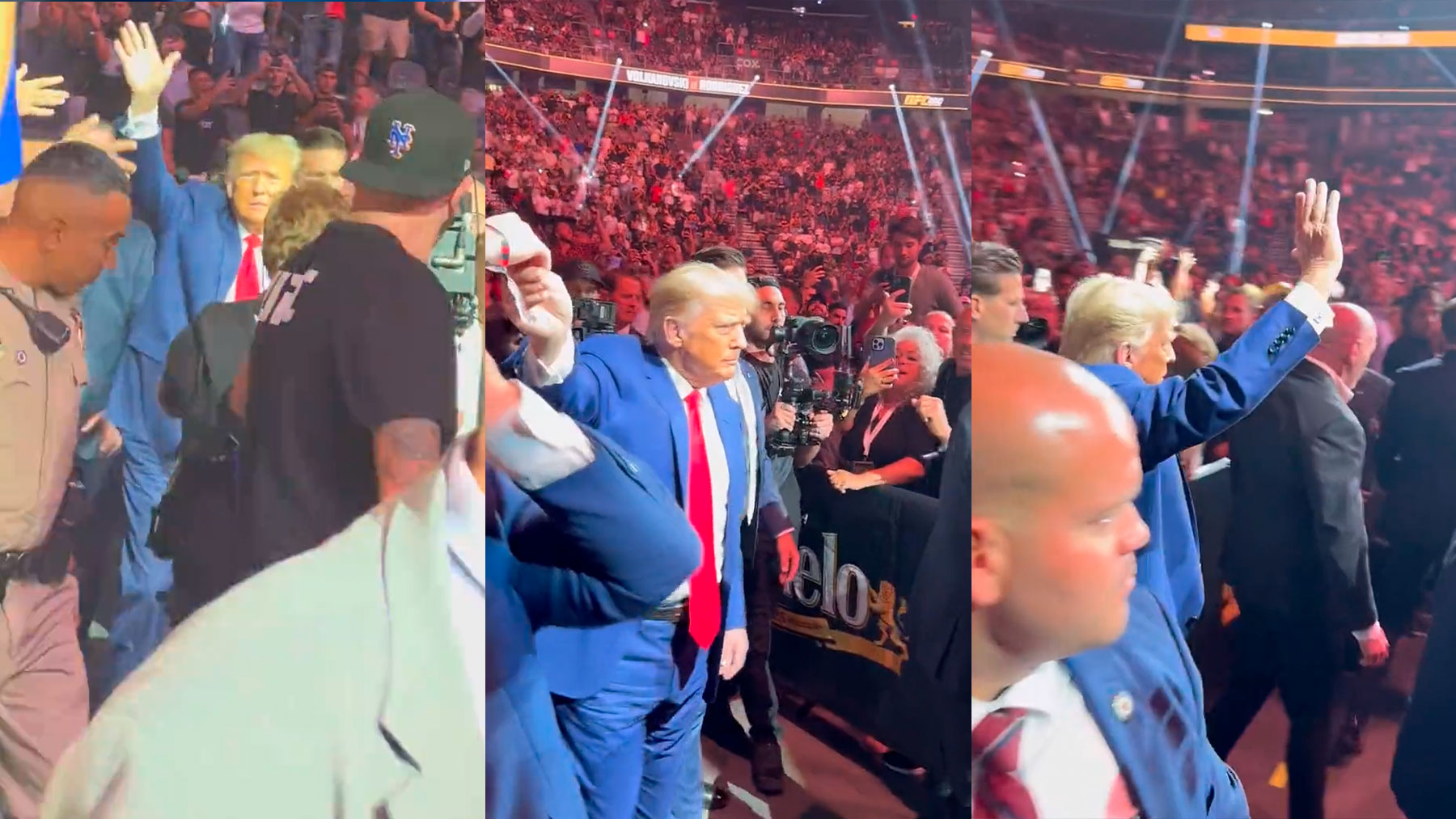Entre vítores y aplausos de miles de personas: así llegó Donald Trump al campeonato de UFC