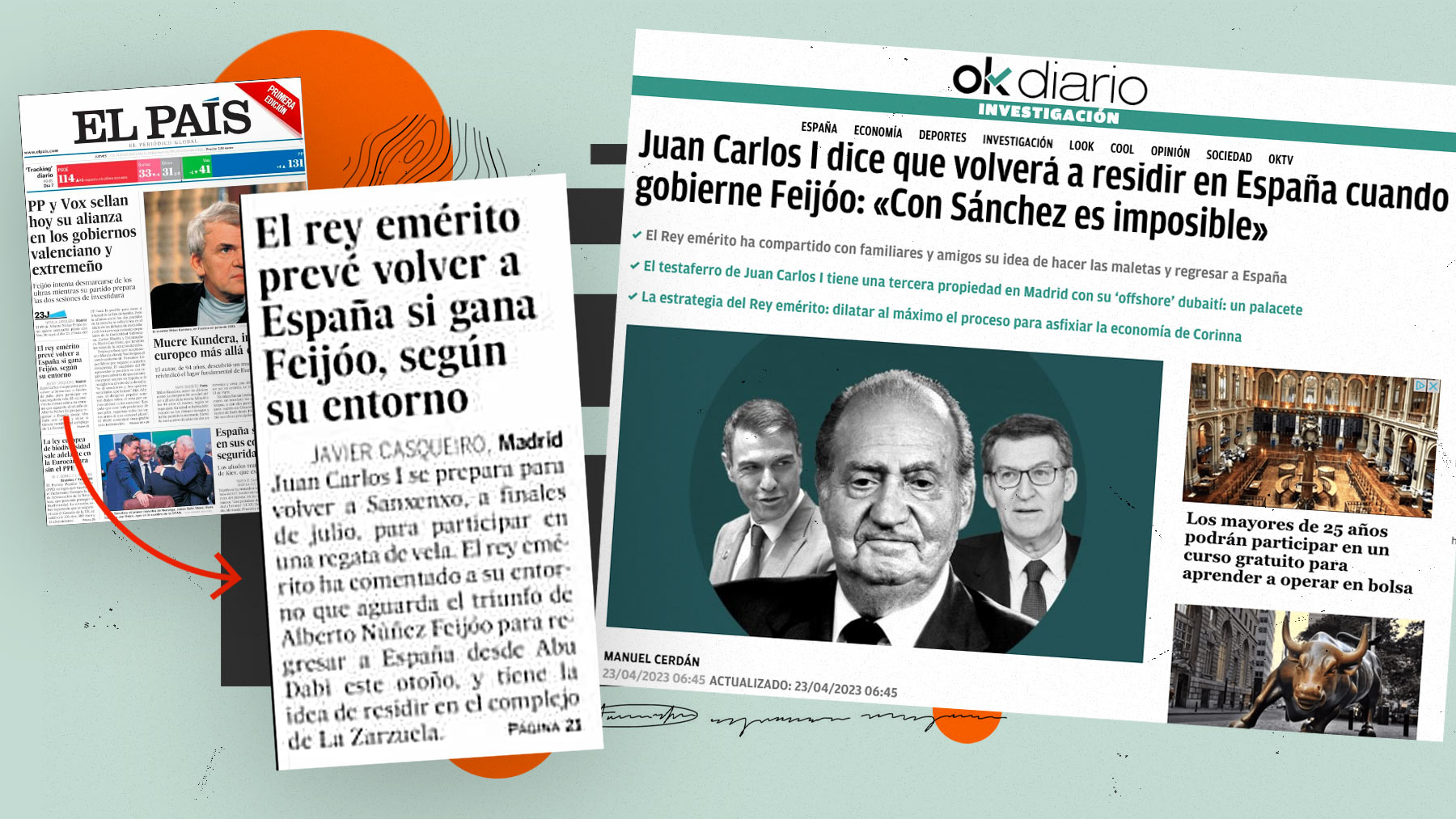 Las noticias de ‘El País’ y OKDIARIO que demuestran que fue el periódico de Eduardo Inda el que avanzó la información hace tres meses.