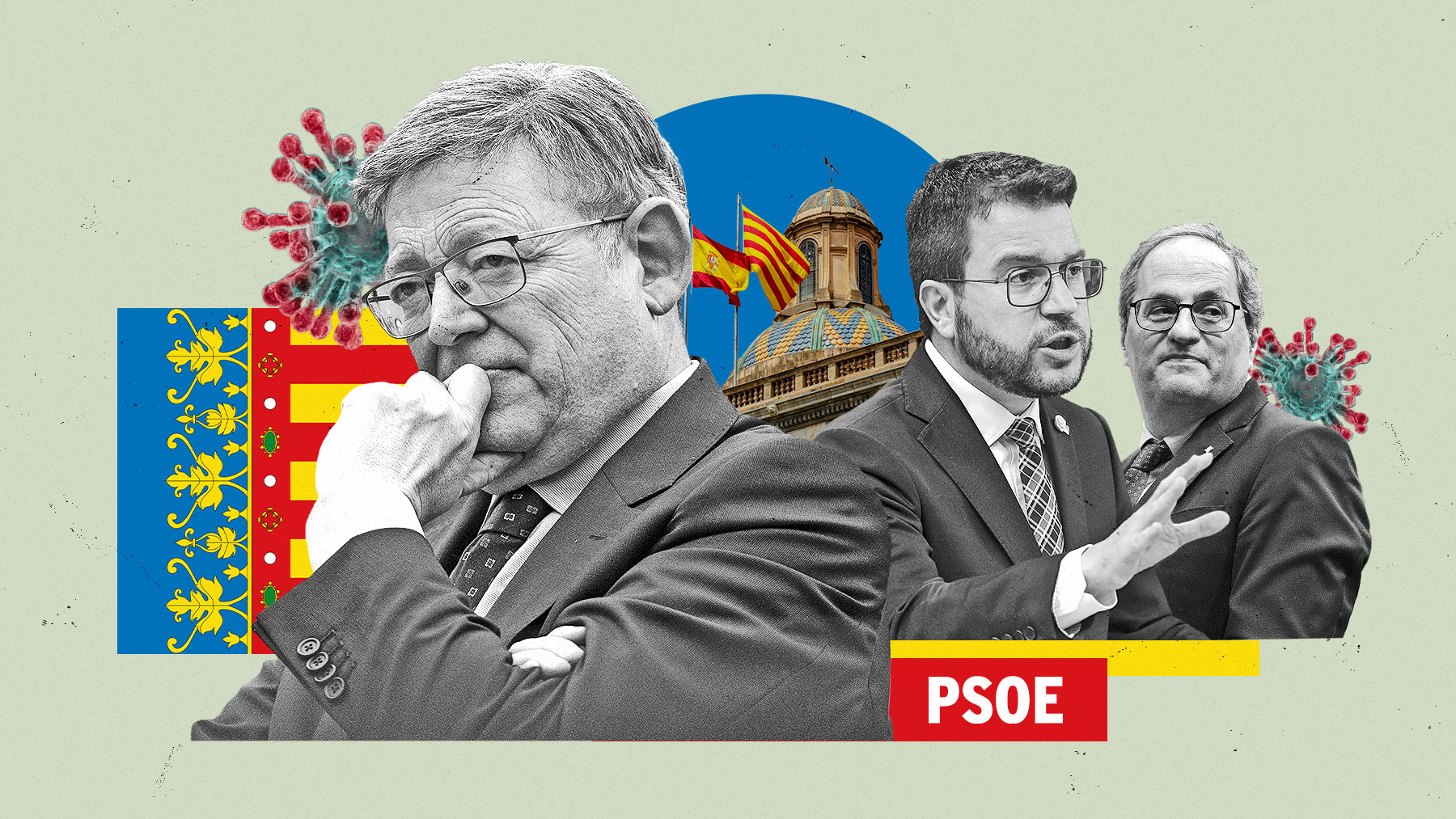 Los independentistas Quim Torra y Pere Aragonés, y el ex presidente valenciano del PSOE Ximo Puig
