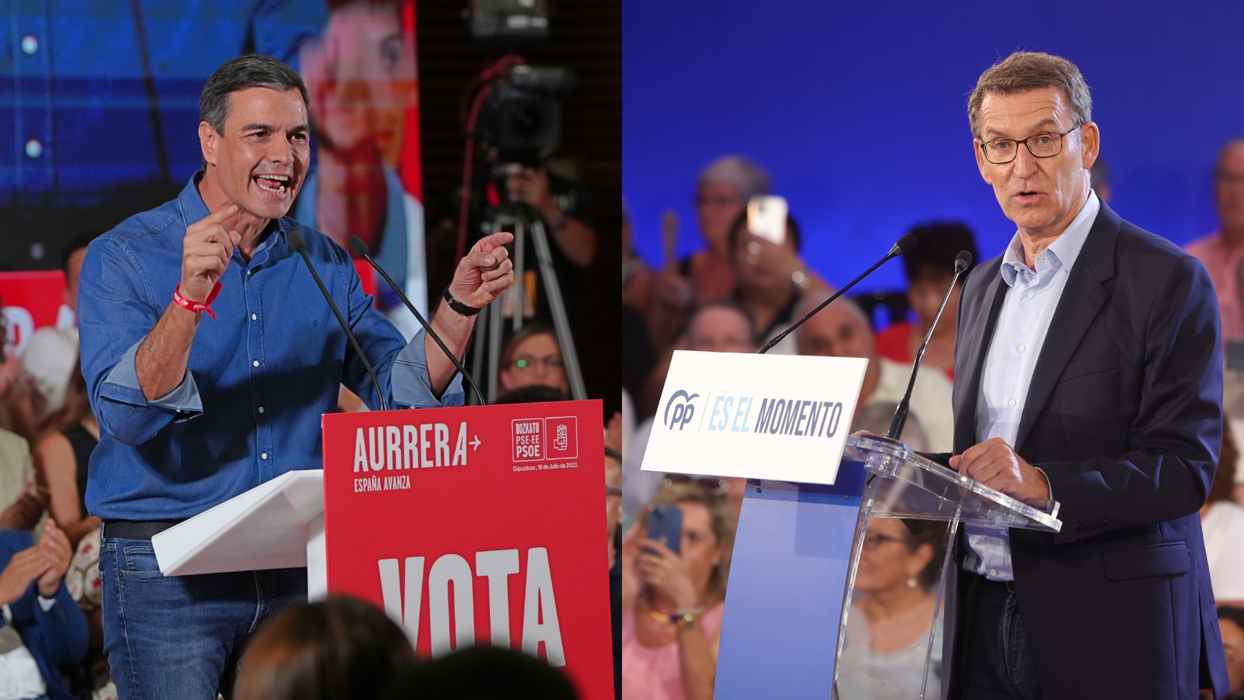 Pedro Sánchez y Alberto Núñez Feijóo, candidatos a las elecciones generales del 23J (Europa Press).