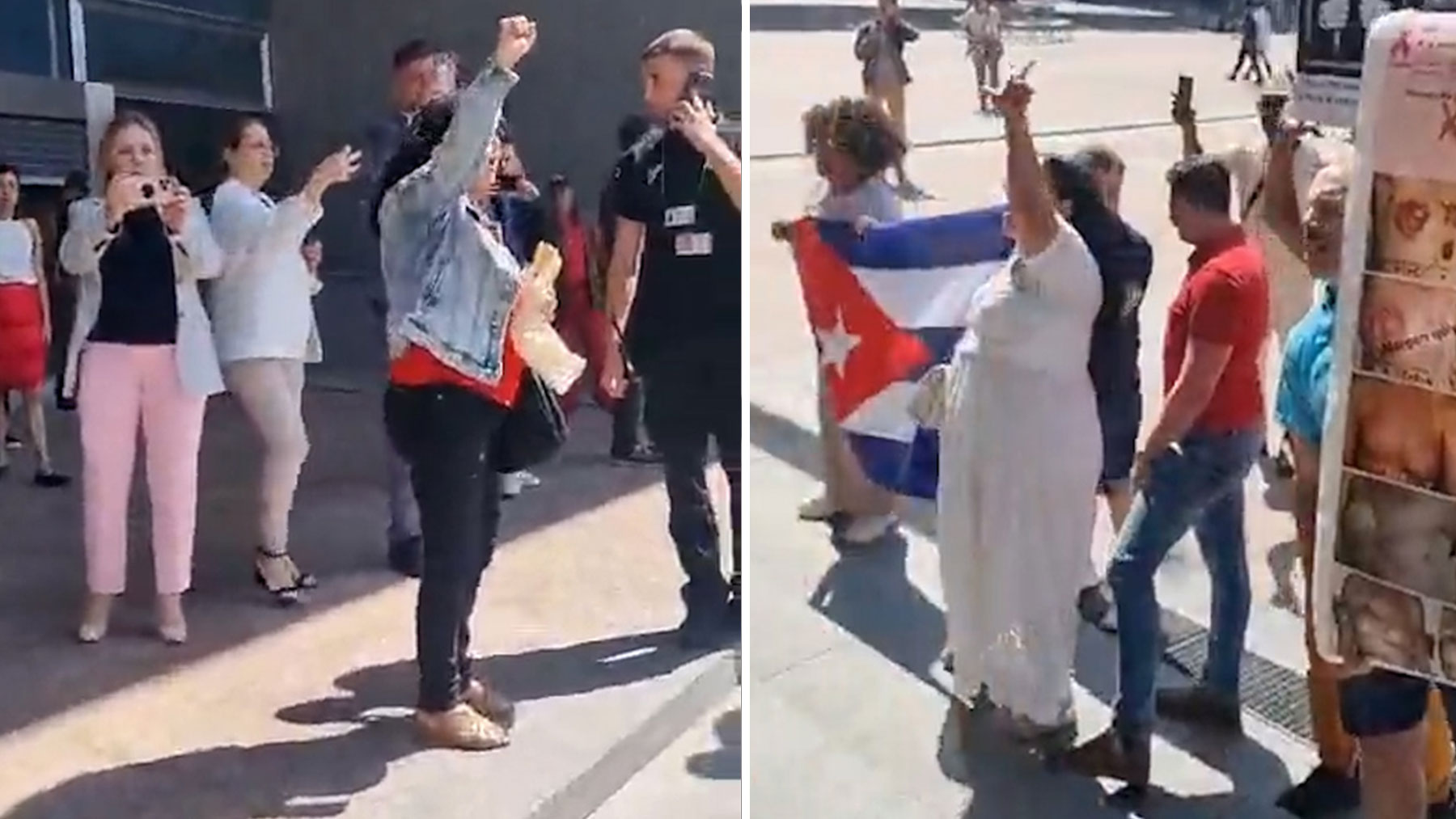 Una turba de comunistas seguidores de Yolanda Díaz trata de agredir a exiliados cubanos en Bruselas