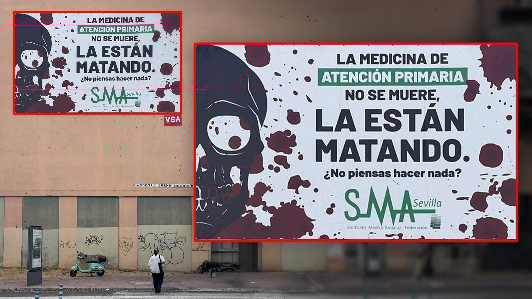 Cartel del Sindicato Médico Andaluz desplegado en Sevilla.