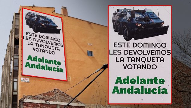 Cartel desplegado en Madrid por Adelante Andalucía.