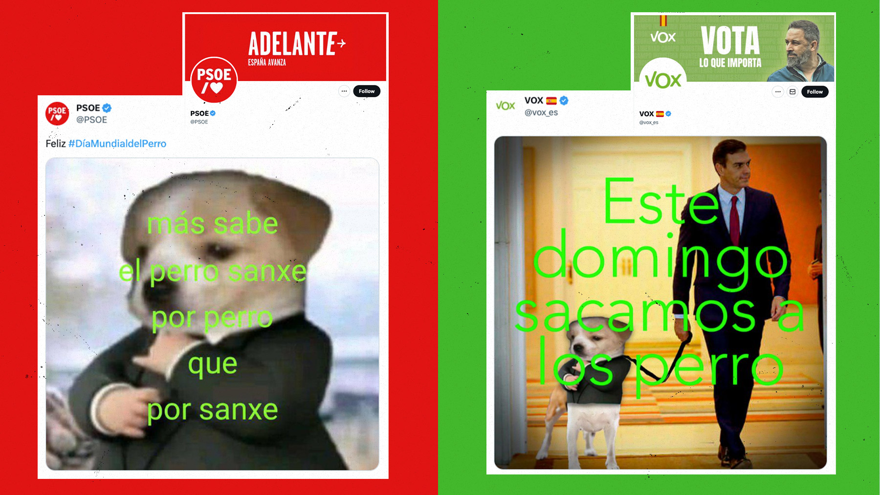 Vox trolea al «Perro Sanxe» del PSOE: «Este domingo sacamos a los perros» de Moncloa.