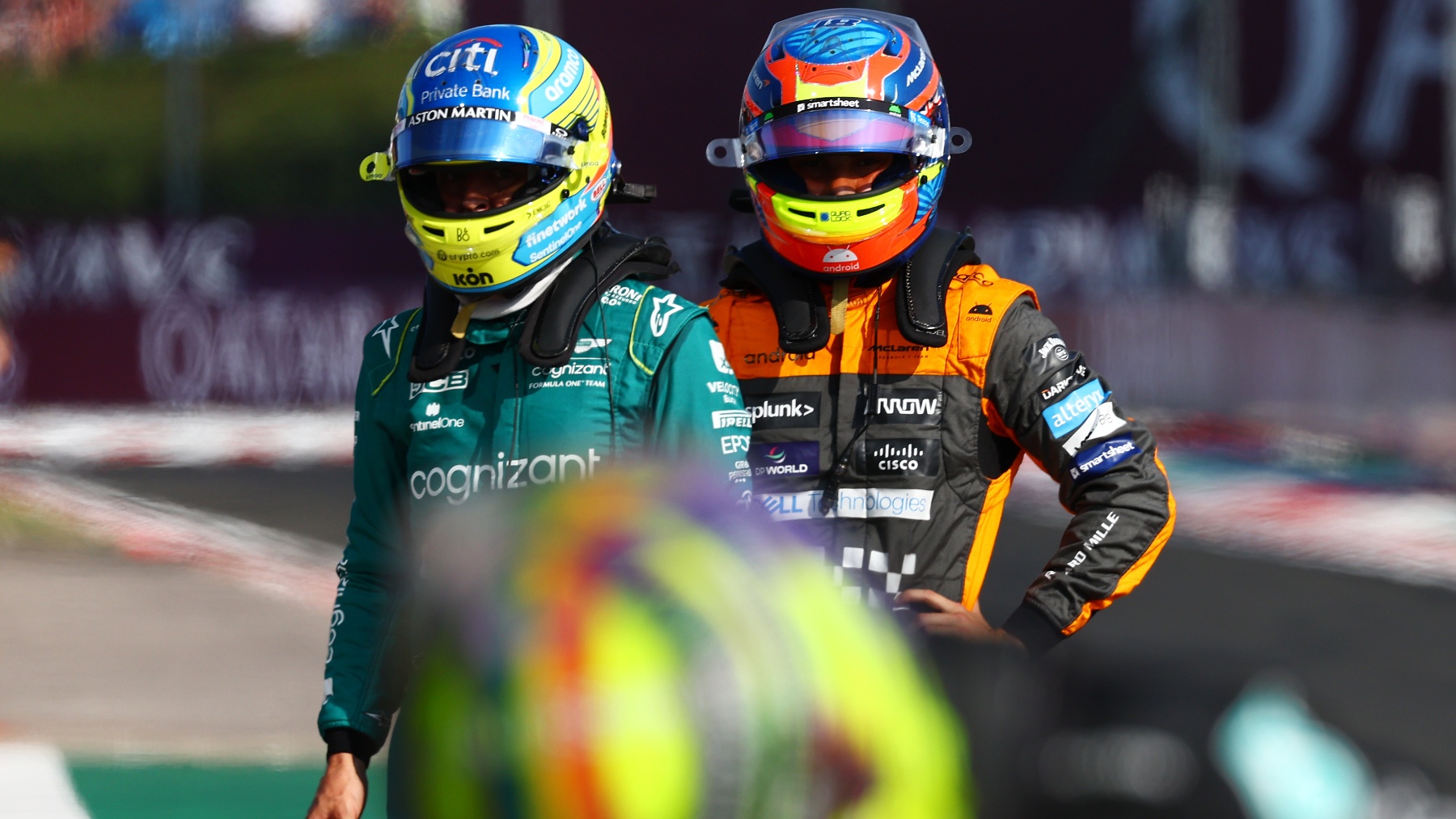 Fernando Alonso y Lando Norris en Hungaroring. (Getty)