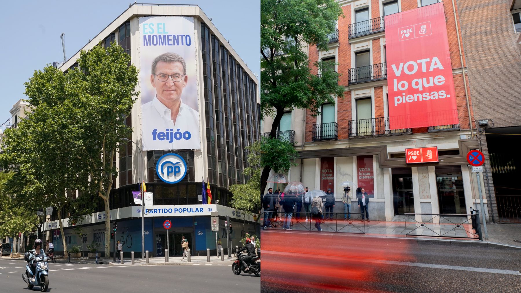 Las sedes del PP y el PSOE en Madrid. (Europa Press)