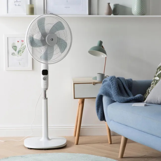 Ventilador De Pie 65W Con Mando A Distancia - 10 Velocidades, Oscilación, Altura Ajustable, Diámetro 40 Cm, Color Blanco