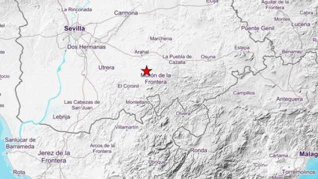 Epicento del terremoto localizado entre los términos de Morón y Arahal, en la provincia de Sevilla.
