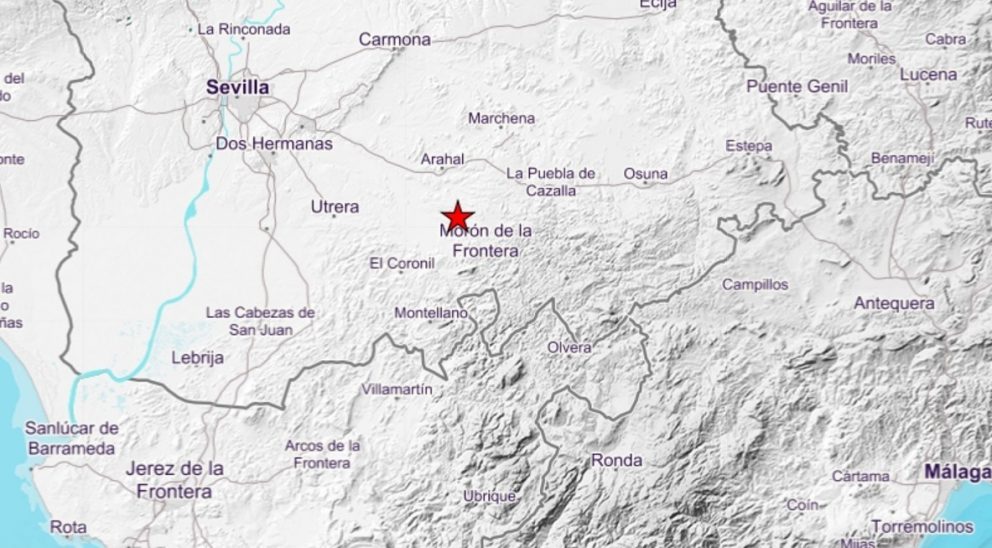 Epicento del terremoto localizado entre los términos de Morón y Arahal, en la provincia de Sevilla.