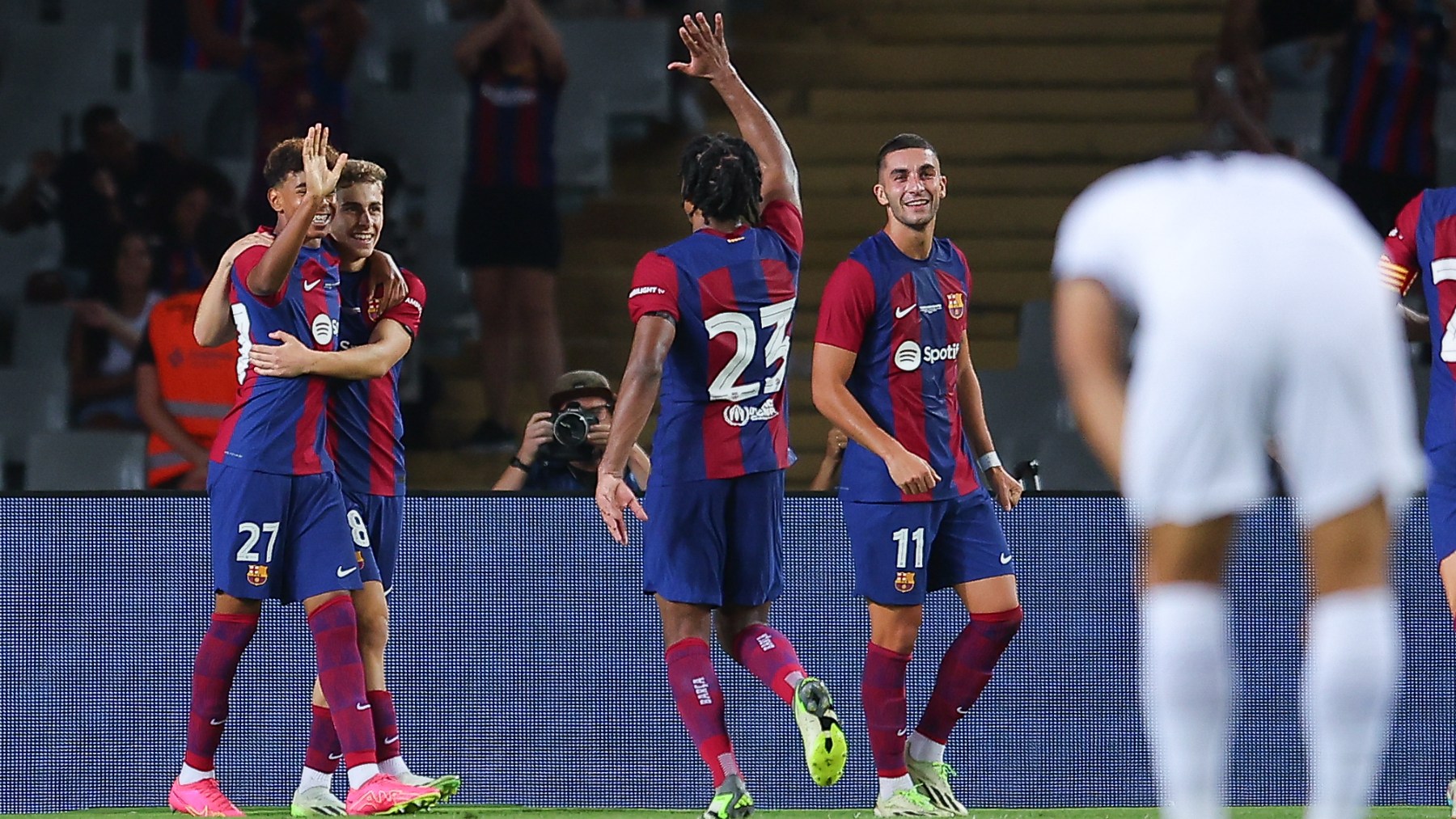 Lamine Yamal celebra su gol en el Gamper. (Getty)