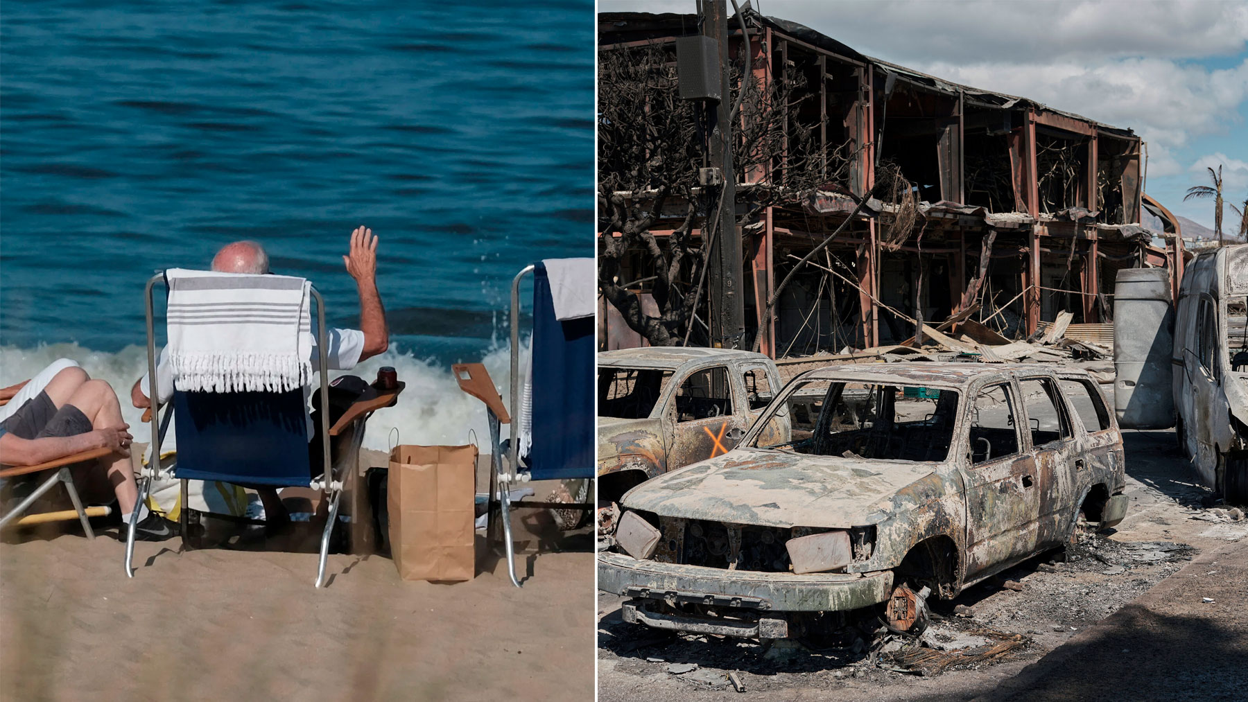 Imágenes de las consecuencias de los incendios en Hawaii ante un Biden que ha permanecido impasible