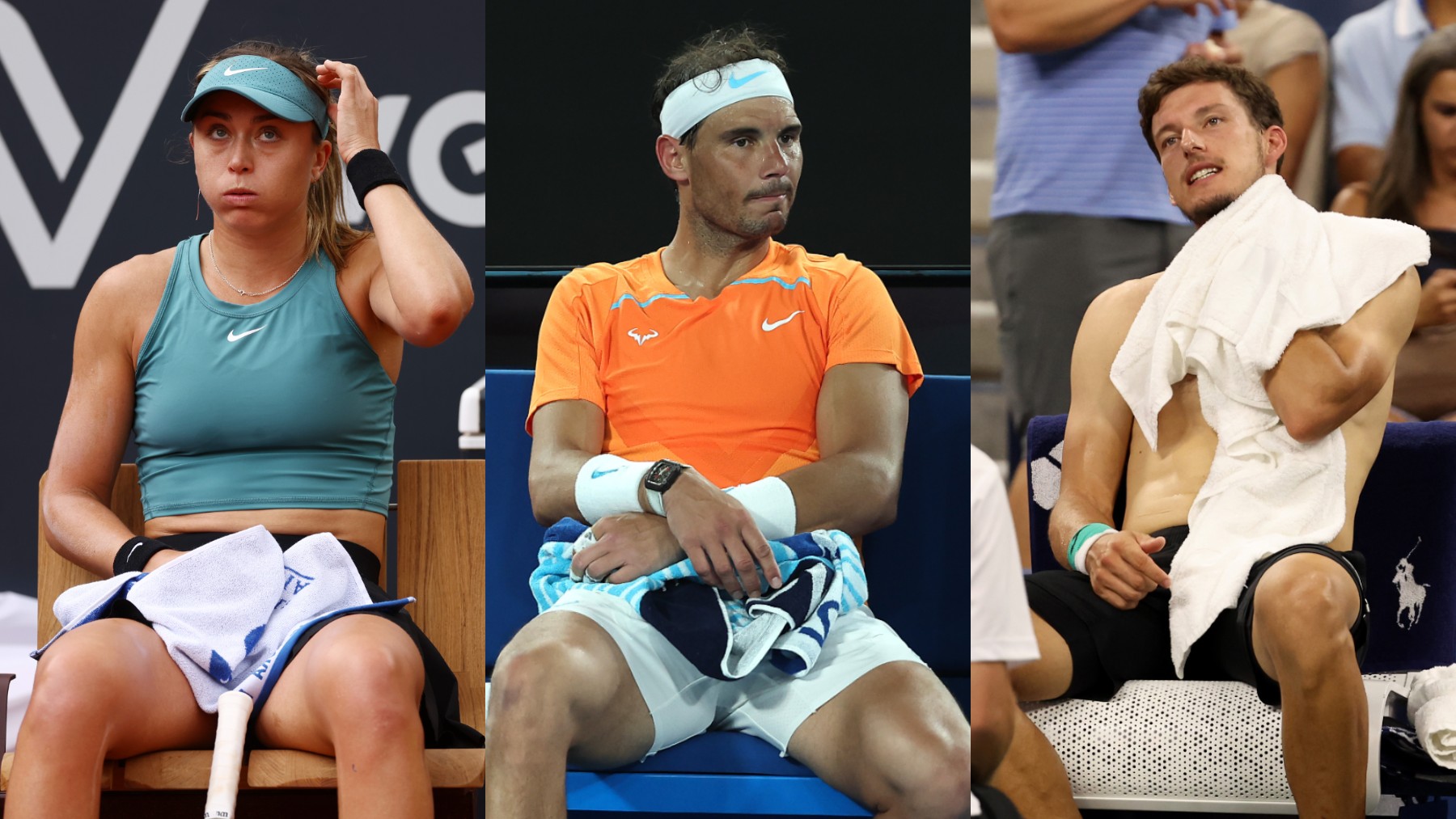 Paula Badosa, Rafa Nadal y Pablo Carreño. (Getty)
