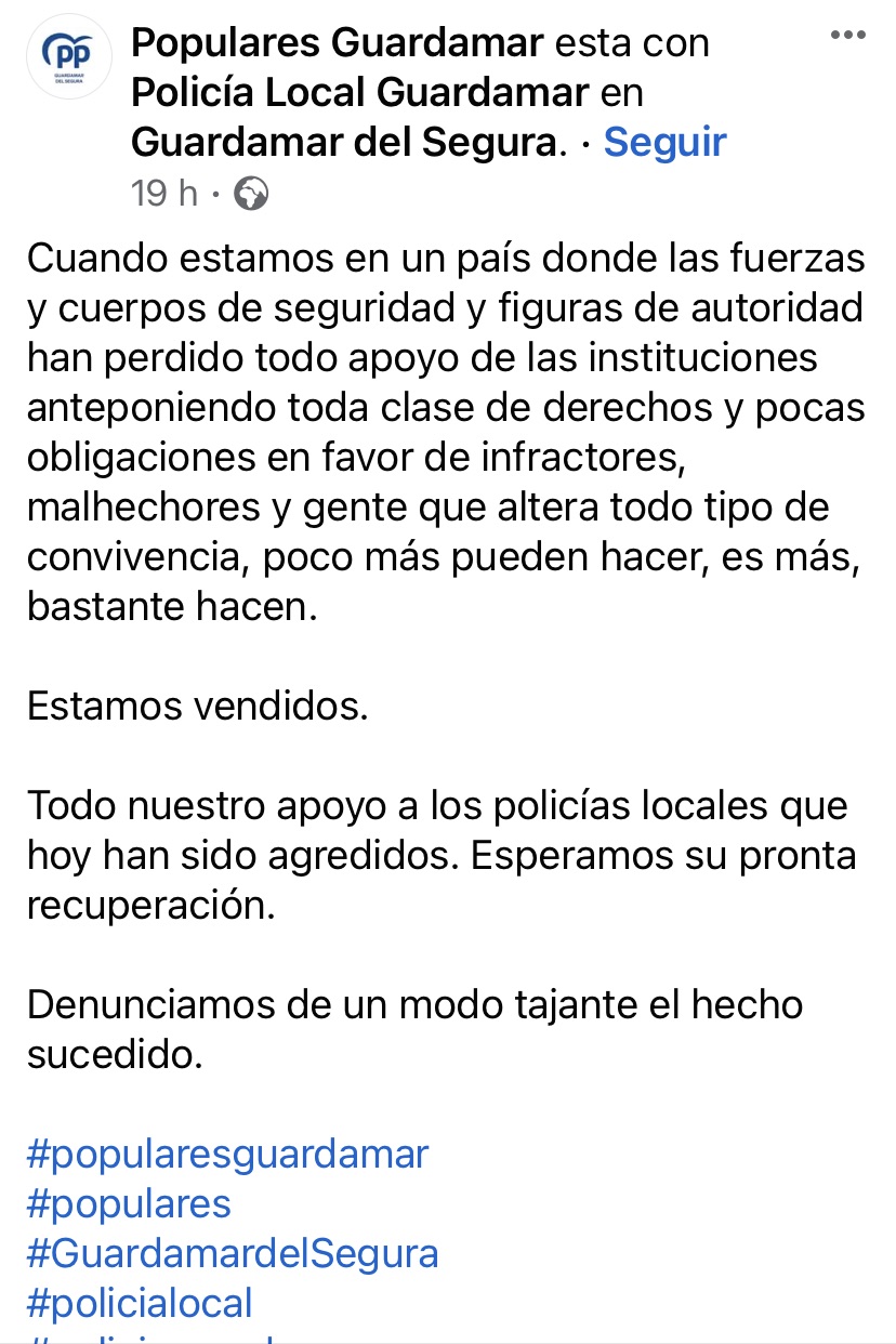 El PP sale en defensa de los policías agredidos y denuncia la falta de ...