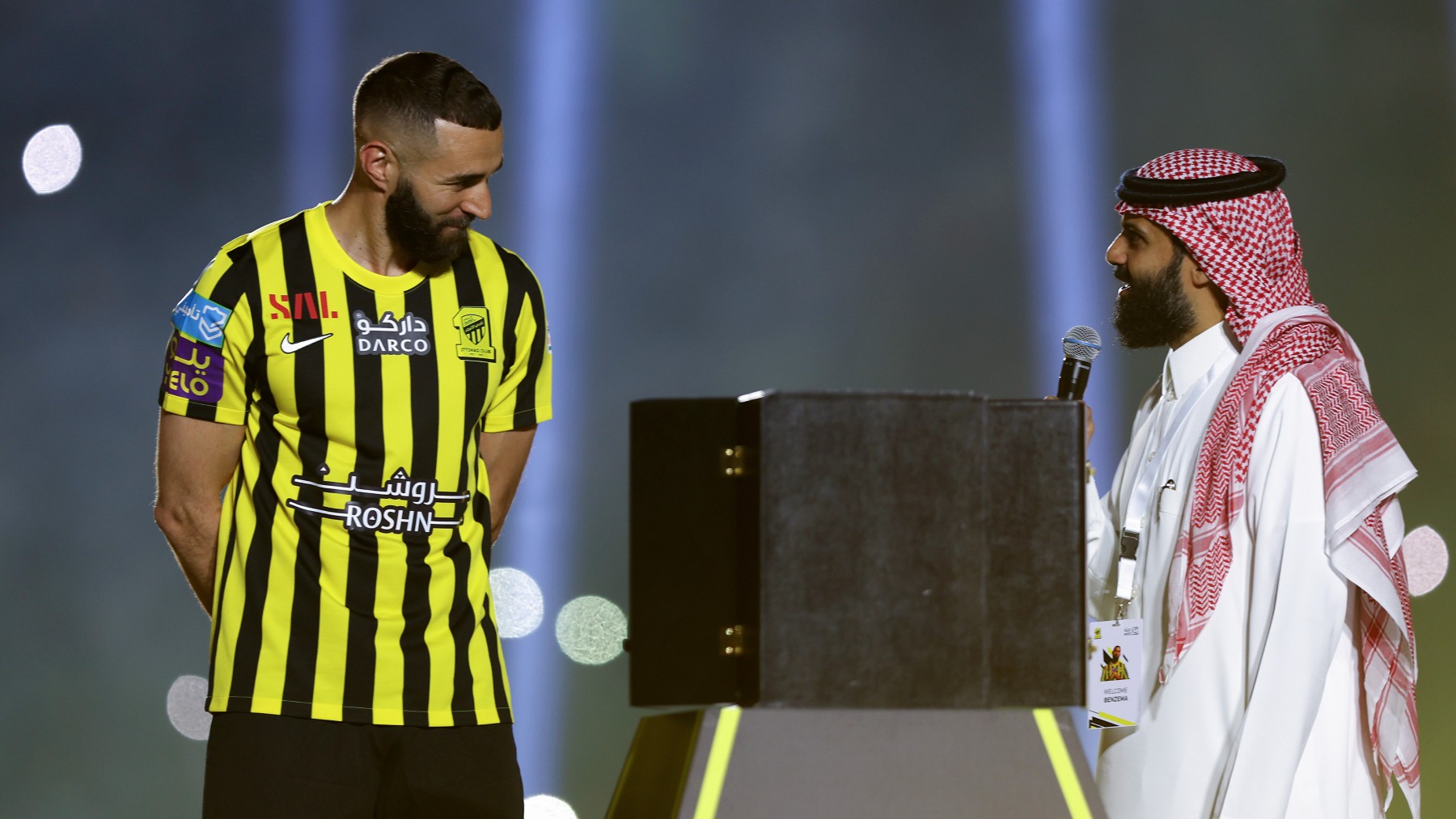 Karim Benzema, en su presentación con el Al-Ittihad de Arabia Saudí. (Getty)