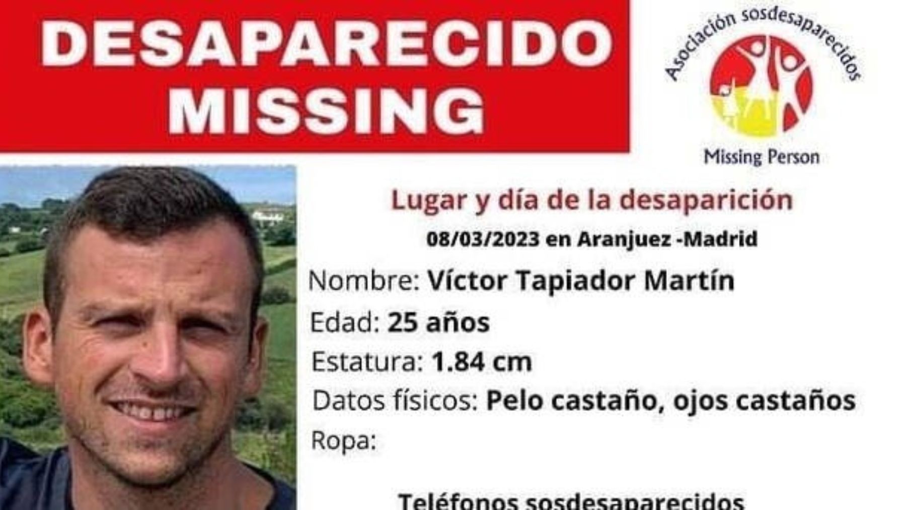 Víctor Tapiador, desaparecido el 8 de marzo en Aranjuez. (Fuente: Europa Press)