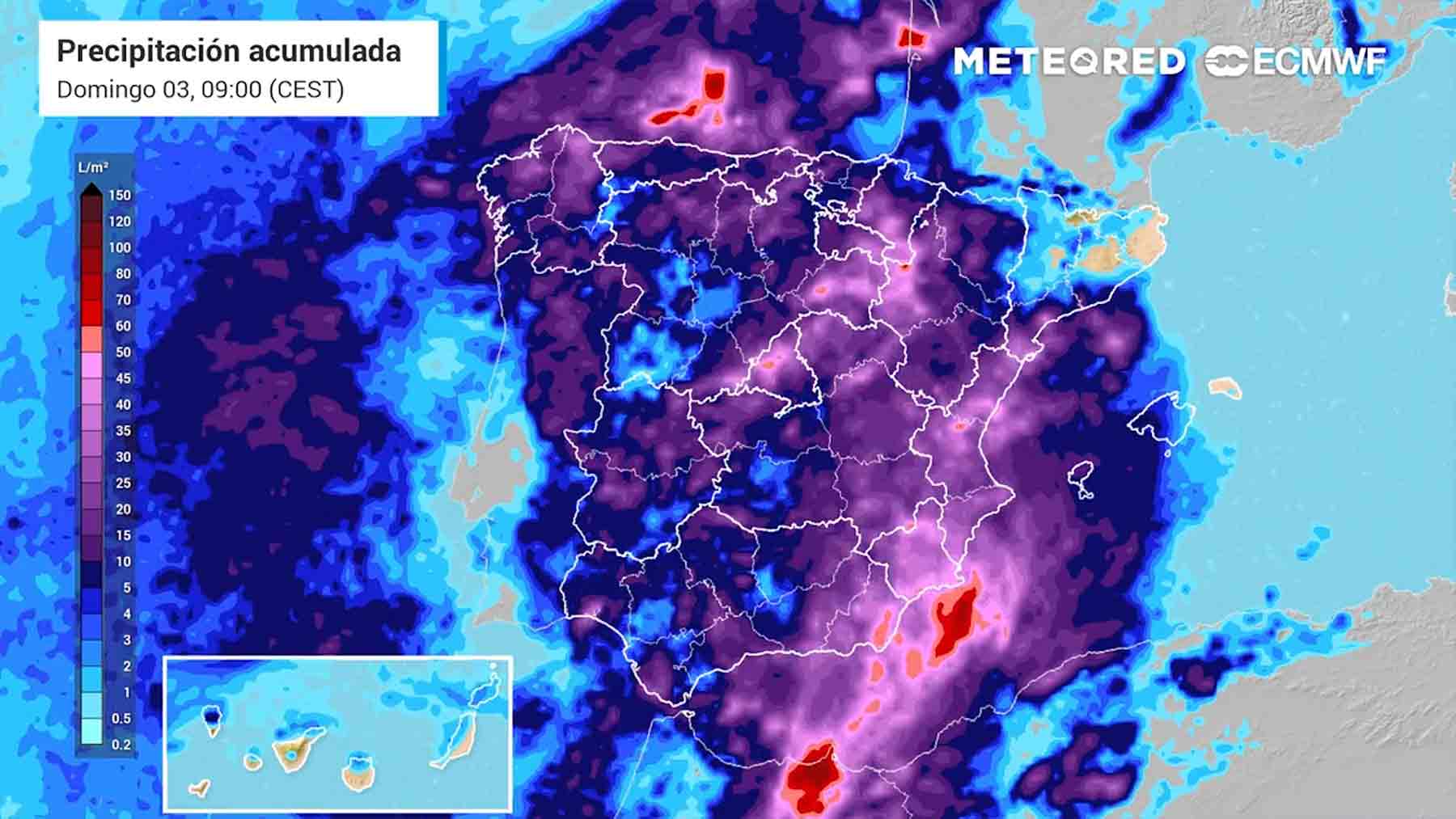 El mapa que muestra cómo las lluvias cubrirán España