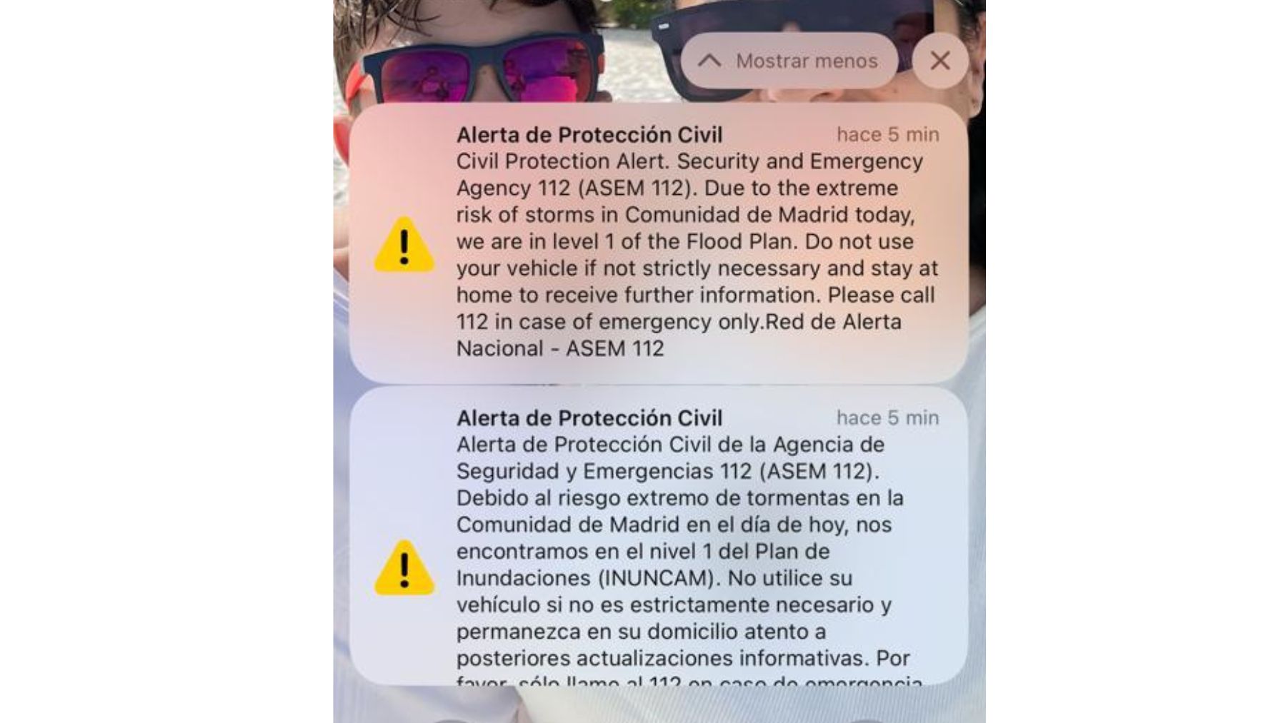 Alerta roja de protección civil en el móvil por la DANA en Madrid