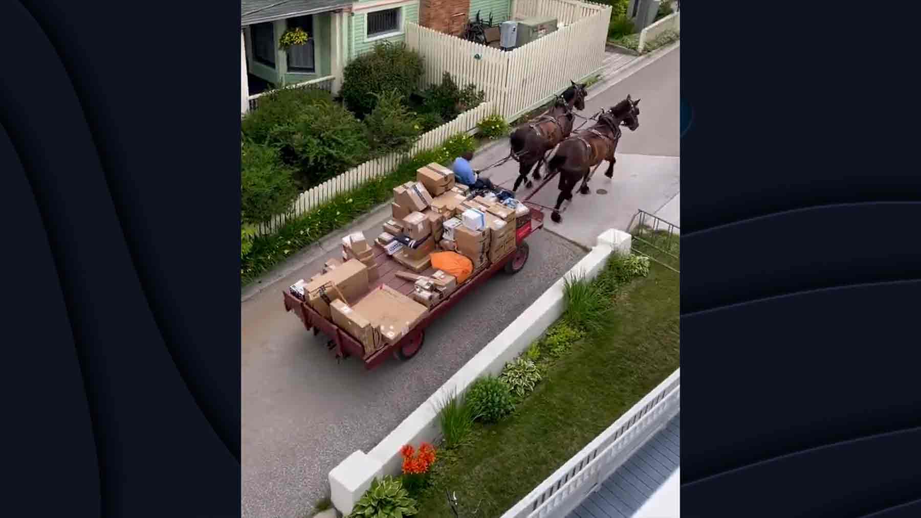 Paquetes de Amazon en un carro de caballos