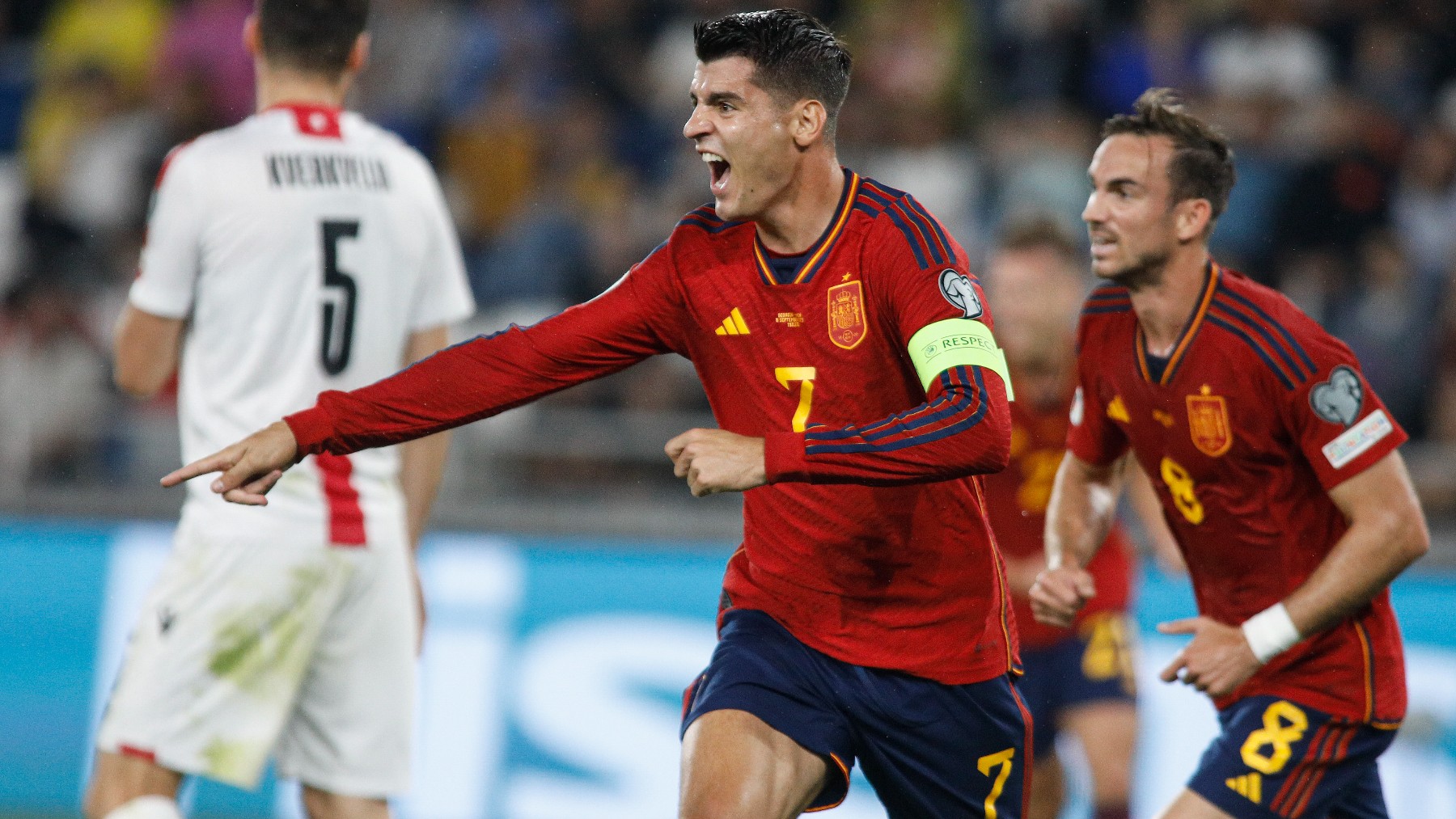 Morata celebra un gol con España. (EFE)