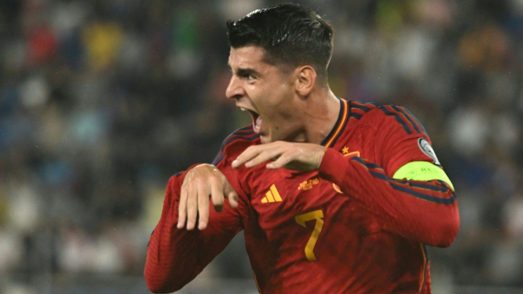Morata celebra un gol con España. (AFP)