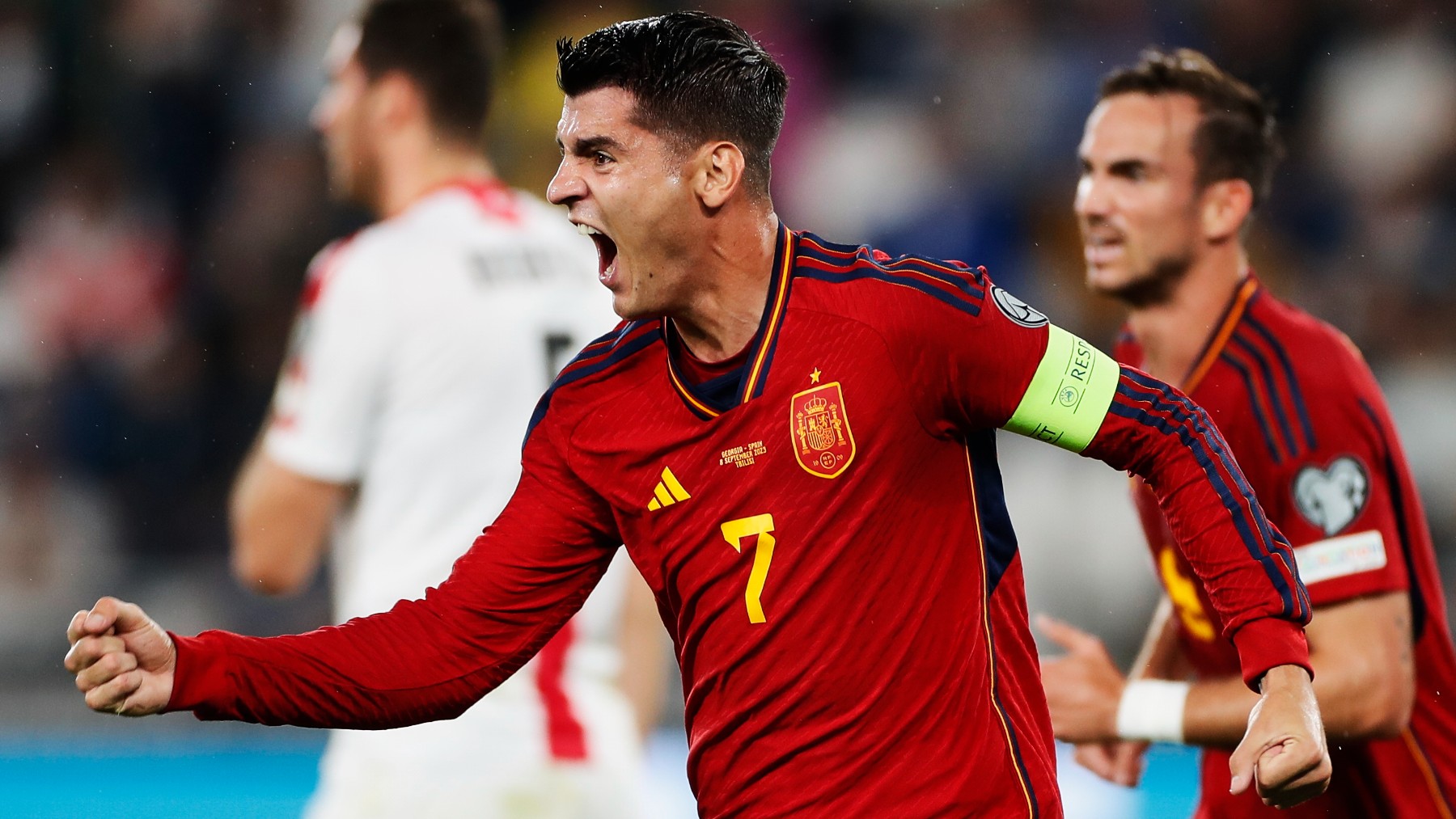 Morata celebra un gol de España. (RFEF)