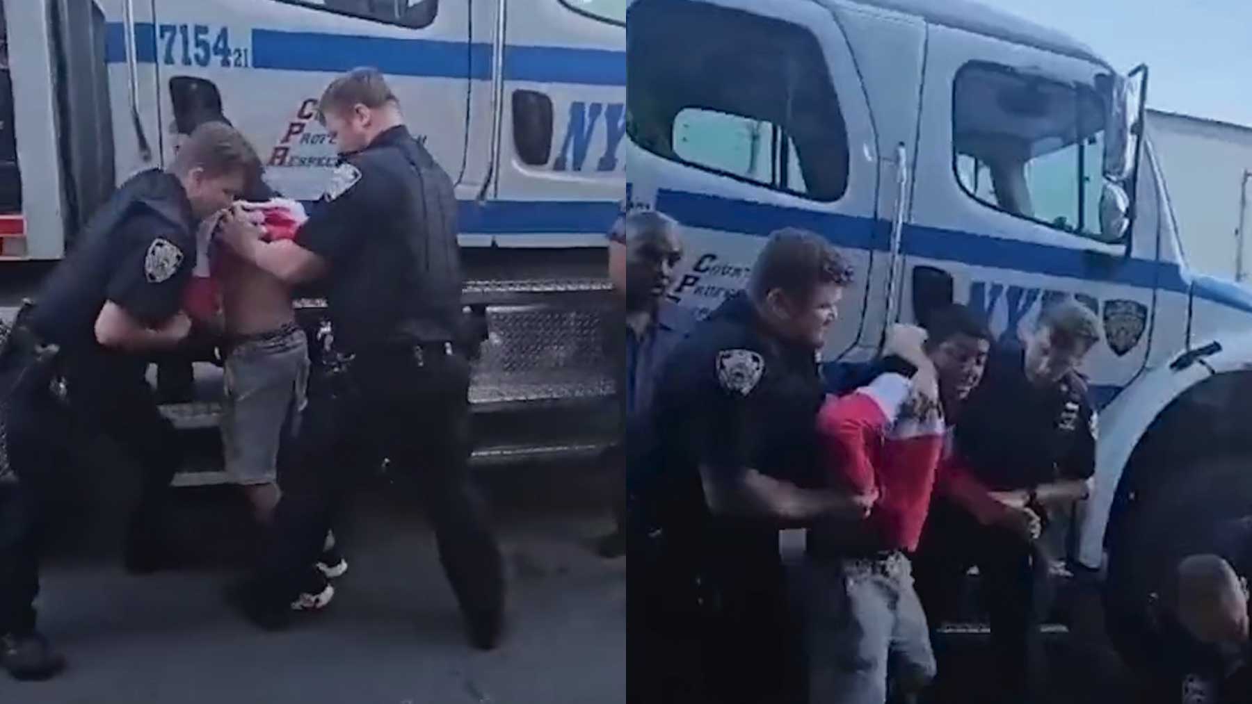 Inmigrantes ilegales enfrentándose con la policía de Nueva York