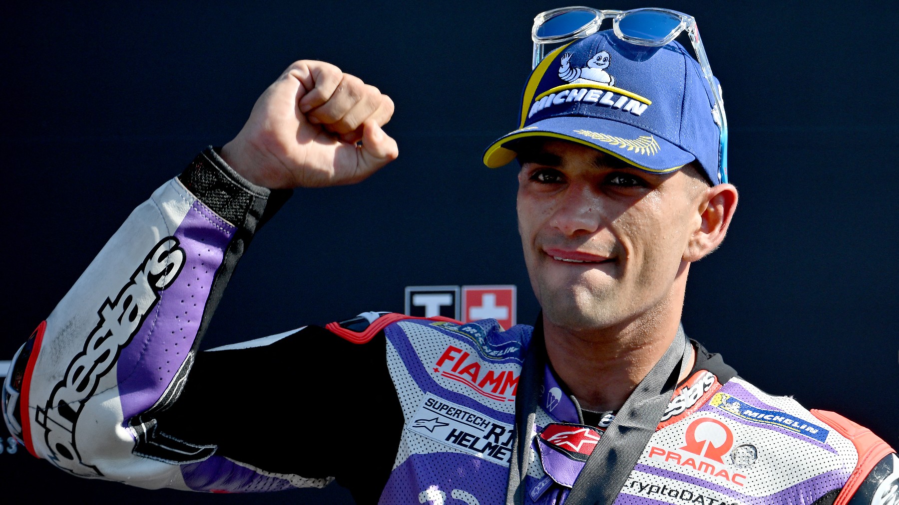 Jorge Martín celebra su victoria en le sprint del GP de San Marino de MotoGP. (AFP)