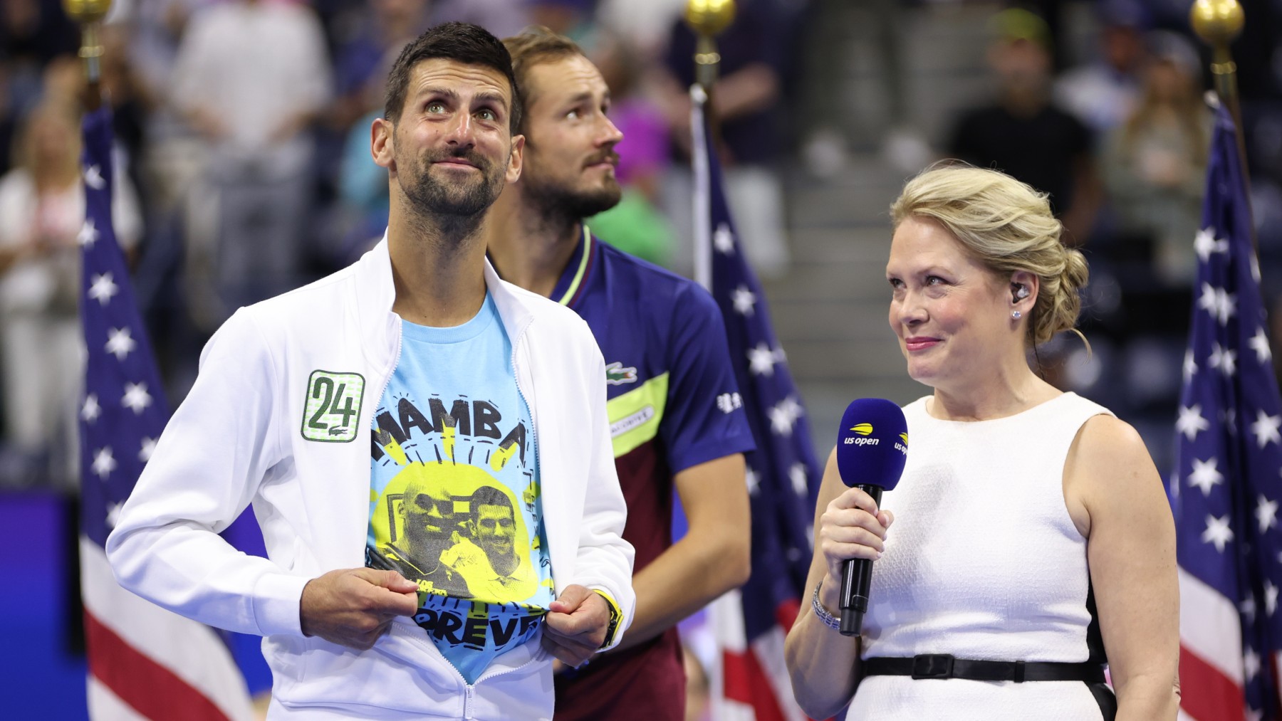 Novak Djokovic, con la camiseta con la que homenajeó a Kobe Bryant. (Getty)